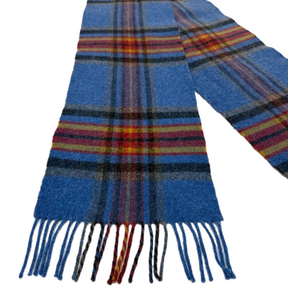 John Hanly & Co. 100% Lambswool Tartan Scarf  🇮🇪– Blue, Red & Yellow Plaid - Picture 6 of 8
